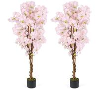 RELAX4LIFE 2 Sakura-Cerisier Artificiels 150 CM, Fausse Fleur avec Pot en Plastique Rempli de Ciment, Feuilles Persistantes, Fausse Plante Florale, Décoration d'Intérieur pour Maison, Bureau