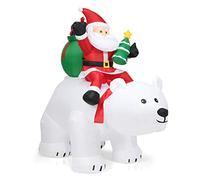RELAX4LIFE 2M Père Noël Gonflable et Ours Polaire Soufflés, Décoration de Noël Gonflable en Polyester avec 4 Lumières LED pour Jardin & École & Magasin