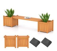 RELAX4LIFE 3-en-1 Jardinière Extérieur en Bois de Sapin, Banc de Jardin avec 2 Jardinières, Base à Lattes Amovible, Bac à Fleurs avec Doublure Fournie, Montage Modulable, pour Jardin Cour (Orange,M)