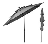 RELAX4LIFE 3M Parasol Extérieur, Parasol Manivelle avec 8 Baleines en Fibre de Verre, Parasol Auto-inclinable Double Ventilation pour Piscine, Jardin, Plage, Parc, Cour (Gris)