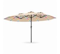 RELAX4LIFE 4,7M Grand Parasol Double avec LED Multicolore | 12 Baleines Renforcées, Mât Métallique, Polyester Revêtu PA, Protection Solaire pour Terrasse Piscine Événement