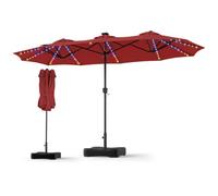 RELAX4LIFE 4M Grand Parasol Double avec LED Multicolore, Pied Inlcus | Parasol de Jardin ExtérIeur à 12 Baleines, Mât Métallique, Polyester Résistant, Abri Solaire pour Terrasse Piscine Événement