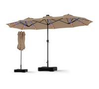 RELAX4LIFE 4M Grand Parasol Double avec LED Multicolore, Pied Inlcus | Parasol de Jardin ExtérIeur à 12 Baleines, Mât Métallique, Polyester Résistant, Abri Solaire pour Terrasse Piscine Événement