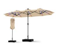 RELAX4LIFE 4M Grand Parasol Double avec LED Multicolore, Pied Inlcus | Parasol de Jardin ExtérIeur à 12 Baleines, Mât Métallique, Polyester Résistant, Abri Solaire pour Terrasse Piscine Événement