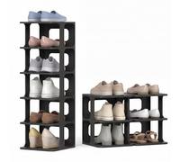 RELAX4LIFE 6 Pcs Boîtes à Chaussures Empilables, Étagère Rangement Chaussures Modulable, Design Vertical Compact, Montage Rapide sans Outil, pour Entrée Placard Couloir, 27,5x24,5x76,5 CM (Noir)