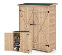 RELAX4LIFE Abri de Jardin en Bois 127x47x163cm, Cabane de Jardin avec Toit en Asphalte Incliné, Etagères Amovibles, Double Porte Verrouillable pour Extérieur Arrière-Cour Patio Pelouse