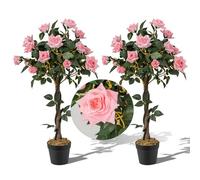 RELAX4LIFE Arbre à Roses Artificiel 93 CM avec Tronc en Bois Véritable, 259 Feuilles et 21 Fleurs, Rosier Artificielle en Pot, Décoration Extérieure ou Intérieure pour Maison, Balcon, Jardin