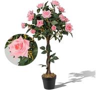 RELAX4LIFE Arbre Artificiel 93CM avec Roses, 259 Feuilles&21 Fleurs, Rosier Artificielle en Pot, Décoration pour