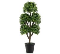 RELAX4LIFE Arbre Artificiel Topiaire de Buis 115 cm, Arbre Artificiel en Pot avec 5 Topiaires en Boule, Pot de Ciment, Plante Artificielle Décorative pourMaisonBureau Extérieur