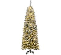 RELAX4LIFE Arbre de Noël LED 184cm au Crayon Floqué de Neige, Base Pliable en Métal, Sapin de Noël pour Fêtes Festival, 500