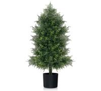 RELAX4LIFE Arbre Topiaire Artificiel 80 CM, Faux Cèdre Pin Réaliste avec Feuilles en PE, Base en Plastique Coulée dans du Ciment, Plantes Persistantes Artificielles pour Intérieur et Extérieur, Bureau