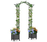 RELAX4LIFE Arche de Jardin avec Treillis et 2 Jardinières à roulettes, Treillis Arche pour Plante Grimpante, Métal Enduit de PE Résistant, Décoration pour Jardin Fête Mariage (208 x 40 x 250 cm,Gris)