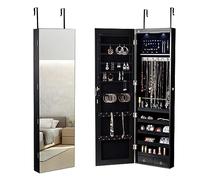 RELAX4LIFE Armoire à Bijoux Murale avec LED, Armoire a Bijoux Porte avec Miroir, Miroir Rangement Porte avec Serrure, 2 Tiroirs, Peu Encombrante, pour Bracelet Collier Bague