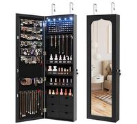 RELAX4LIFE Armoire à Bijoux Murale avec Miroir, 5 Lumières Automatiques, Miroir Rangement Bijoux, 6 Tiroirs pour Boucles d'Oreilles Colliers Cosmétiques(Blanc | Tiroir en MDF) (Noir | Tiroir en MDF)
