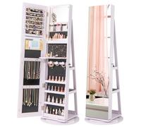 RELAX4LIFE Armoire à Bijoux Pivotante à 360º avec Miroir Pleine Longueur, Miroir Bijoux sur pied avec Rangement, Éclairage LED, 3 Étagères pour Bagues Boucles d'Oreilles (Violet)