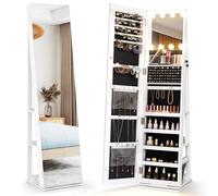 RELAX4LIFE Armoire à Bijoux Pivotante avec Miroir Psyché | Armoire Bijoux sur Pied | Miroir Cosmétique Hollywood | Ampoule LED Bulle 3 Couleurs | Meuble Bijoux Verrouillable | Grande Capacité (Blanc)