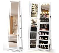 RELAX4LIFE Armoire à Bijoux Pivotante avec Miroir Psyché LED | Armoire Bijoux sur Pied | Miroir Cosmétique Hollywood | Ampoules Bulle à 3 Couleurs | Grande Capacité | Verrouillable (Blanc)