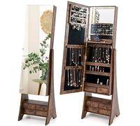 RELAX4LIFE Armoire à Bijoux sur Pied avec Miroir Pleine Longueur, 3 Angles d’Inclinaison, Miroir sur Pied avec Rangement, Verrouillage à Clé, Miroir Cosmétique, Tablette Pliable (Marron)