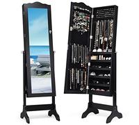 RELAX4LIFE Armoire à Bijoux sur Pieds avec Miroir Pleine Longueur HD, Armoire à Bijoux 4 Angles Réglables, 5 Étagères pour Tout Bijou, Verrouillage à Clé, pour Chambre Vestiaire Dressing (Noir)