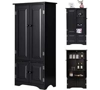 RELAX4LIFE Armoire de Rangement à 4 Niveaux avec Portes, Bibliothèque sur Pied en Bois, Armoire d'angle Multifonctionnelle pour Maison, Bureau (Noir)