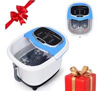 RELAX4LIFE Bain de Pieds Électriques avec Rouleaux de Massage, Douche et Masseur de Pieds avec Temps&Température Réglable et Roues Universelles Verrouillables, Gris/Bleu (Bleu)