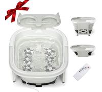 RELAX4LIFE Bain de Pieds Pliable avec Chauffage, Bulles & Infrarouge, Masseur de Pieds 450W avec Température Réglable 35-48 °C, Minuterie 10-60 Mins, Rouleau de Massage Électrique, Télécommande