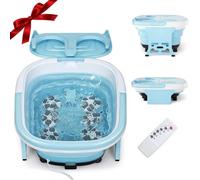 RELAX4LIFE Bain de Pieds Pliable avec Chauffage, Bulles & Infrarouge, Masseur de Pieds 450W avec Température Réglable 35-48 °C, Minuterie 10-60 Mins, Rouleau de Massage Électrique, Télécommande