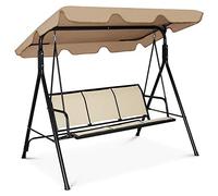 RELAX4LIFE Balancelle de Jardin en Textilène 3 Places avec Toit Épais Imperméable et Structure en Acier Pulvérisé, Balancelle de Grand Confort pour Jardin, Patio, Parc, Cour (3 Places, Brun Clair)