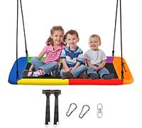 RELAX4LIFE Balançoire Nid d’Oiseau Rectangulaire pour Enfants Réglable en Hauteur 120-180 CM，Chaise Suspendue avec Siège Spacieux 150X80 CM,Charge Max 300KG pour Intérieur et Extérieur (Multicolore)