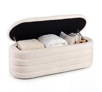 RELAX4LIFE Banc de Rangement, Pouf Coffre de Rangment en Tissu Bou vec Assise Rembourrée, Couvercle Relevable, Patins Antidérapants, Bout de Lit Style Moderne pour Entrée/Chambre/Salon