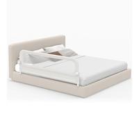 RELAX4LIFE Barrière de Lit Rabattable 180 cm, Barriere de Securite Enfant Lit, Double Verrouillage, Maille Respirante, Base Métallique, Protection Anti-Chute, pour Matelas 10-28 cm d'Épaisseur (Blanc)