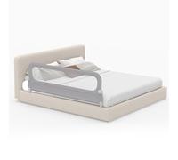 RELAX4LIFE Barrière de Lit Rabattable 180 cm, Barriere de Securite Enfant Lit, Double Verrouillage, Maille Respirante, Base Métallique, Protection Anti-Chute, pour Matelas 10-28 cm d'Épaisseur (Gris)