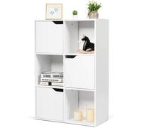 RELAX4LIFE Bibliothèque 6 Compartiments avec 3 Portes, Meuble de Rangement Anti-Basculement avec 3 Étagères, 60 x 29 x 90 CM, Blanc
