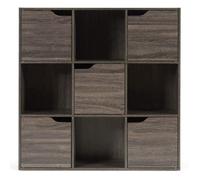 RELAX4LIFE Bibliothèque 9 Compartiments - 5 Portes, Armoire de Rangement en Bois - 3 Étagères pour Livre/Décoration/Jouet,Gris foncé