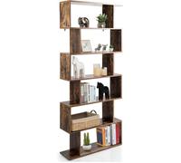 RELAX4LIFE Bibliothèque à 6 Niveaux en Bois avec Design Zig Zag, Étagère de Rangement Anti-basculement, Marron