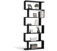 RELAX4LIFE Bibliothèque à 6 Niveaux en Bois avec Design Zig Zag, Étagère de Rangement Anti-basculement, Noir