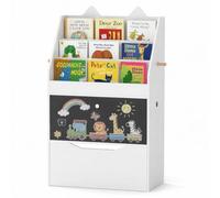 RELAX4LIFE Bibliothèque Enfant à 3 Niveaux avec Tableau Noir, Motif Chat | Coffre à Jouets à Roulettes, Tiroir Amovible, Plaquard Basculant, Crochets, Anti-Basculement pour Chambre et Salle de Jeux