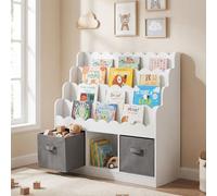 RELAX4LIFE Bibliothèque Enfant avec 2 Tiroirs et 3 Compartiments, Étagère de Rangement pour Jouets et Livres à 3 Niveaux, Meuble de Rangement Montessori pour Chambre d'enfant et Salle de Jeux, Blanc