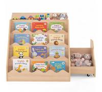 RELAX4LIFE Bibliotheque Enfant avec Chariot à Tiroir Roulant, Rangement Livre Enfant avec 4 Etageres&Compartiment Rabattant, Meuble Bibliothèque Montessori Salles de Jeux Crèches, 63x49x62CM (Naturel)
