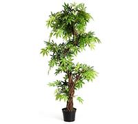 RELAX4LIFE Bonsai Artificiel en Forme d'arbre Décoration d'intérieur ou Extérieur，Plante Artificielle Verte en Pot，Arbre Fausse avec Tronc en Bois et des Feuilles réalistes 160x19x19cm