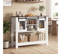 RELAX4LIFE Buffet Cuisine Blanc 100 CM avec 2 Portes Coulissantes, Armoire Cuisine Bas avec Étagère Réglable, 2 Compartiments Ouverts, Meuble Cuisine Bas pour Salon, Salle à Manger