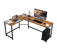 RELAX4LIFE Bureau Informatique d'angle en Forme de L en Bois et Métal avec 6 Pieds Réglables, Poste de Travail 125.5x167.5x73.5cm avec Support CPU étude Table pour Maison et Bureau