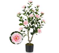 RELAX4LIFE Camélia Artificiel 90 CM avec116 Feuilles et 16 Fleurs Camélia, Pot de Pépinière avec Vrais Galets, Décoration Extérieure Intérieure pour Maison, Balcon, Jardin