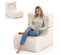 RELAX4LIFE Canapé Fauteuil de Sol pour Adultes avec Tête de Lit Amovible, Housse en Velours Lavable, Design Ergonomique, sans Montage, Base Antidérapante pour Salon Bureau, Charge 160 kg (Beige)