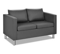 RELAX4LIFE Canapé Fixe 2 Places avec Coussin & Pouf, Canapé en PU avec Pieds en Métal, pour Bureau/Salon/Chambre, Gris Foncé