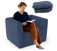 RELAX4LIFE Canapé Gonflable Portable 1 Place avec Large Assise Accoudoirs Spacieux, Housse Amovible, Fauteuil Gonflable Charge 150KG, Pompe Non Inclus, pour Salon Chambre Bureau (Bleu foncé)