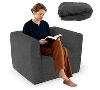 RELAX4LIFE Canapé Gonflable Portable 1 Place avec Large Assise Accoudoirs Spacieux, Housse Amovible, Fauteuil Gonflable Charge 150KG, Pompe Non Inclus, pour Salon Chambre Bureau (Gris foncé)