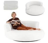 RELAX4LIFE Canapé Gonflable Rond avec Housse Amovible, Surface Généreuse pour S’Allonger & Larges Accoudoirs, Fauteuil Gonflable Pneumatique pour Chambre Salon Bureau, Blanc