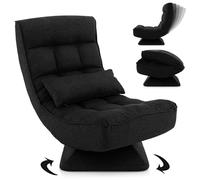 RELAX4LIFE Chaise de Sol Pliable Réglable en 5 Positions, Fauteuil au Sol à 360° et Cadre en Fer Robuste,Chaise de Meditation pour Lire, Reposer (Noir | Style 2)