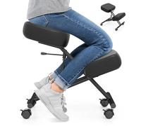 RELAX4LIFE Chaise Genoux Ergonomique en Similicuir Rembourré | Siège Assis Genoux pour Bureau Maison | Hauteur 54-68 CM | Roulettes Verrouillables | Correction de Posture/Méditation